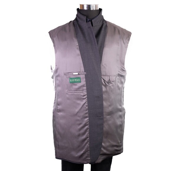 Ralph Lauren Mens Two Button Gray Blazer Wool Solid Sport Coat Jacket Size 48L - Picture 11 of 15